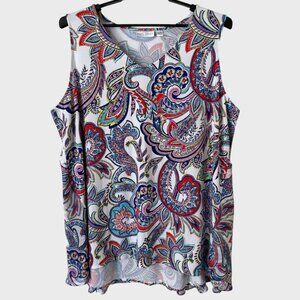 Susan Graver Printed Liquid Knit Peplum Tank Top Women's Size 2X Multicolor